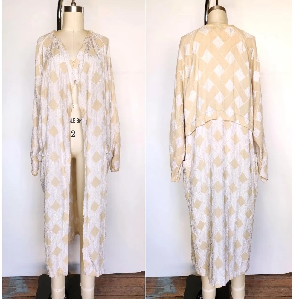 Vintage Geometrical Duster Coat Unusual Natural Duster Coat Jacket Layering XS S
